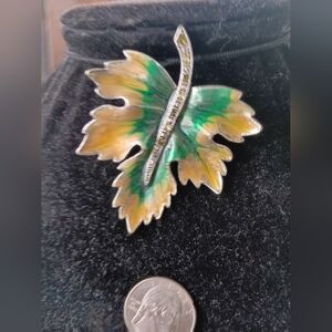 Enamel Leaf Brooch in Green and Yellow